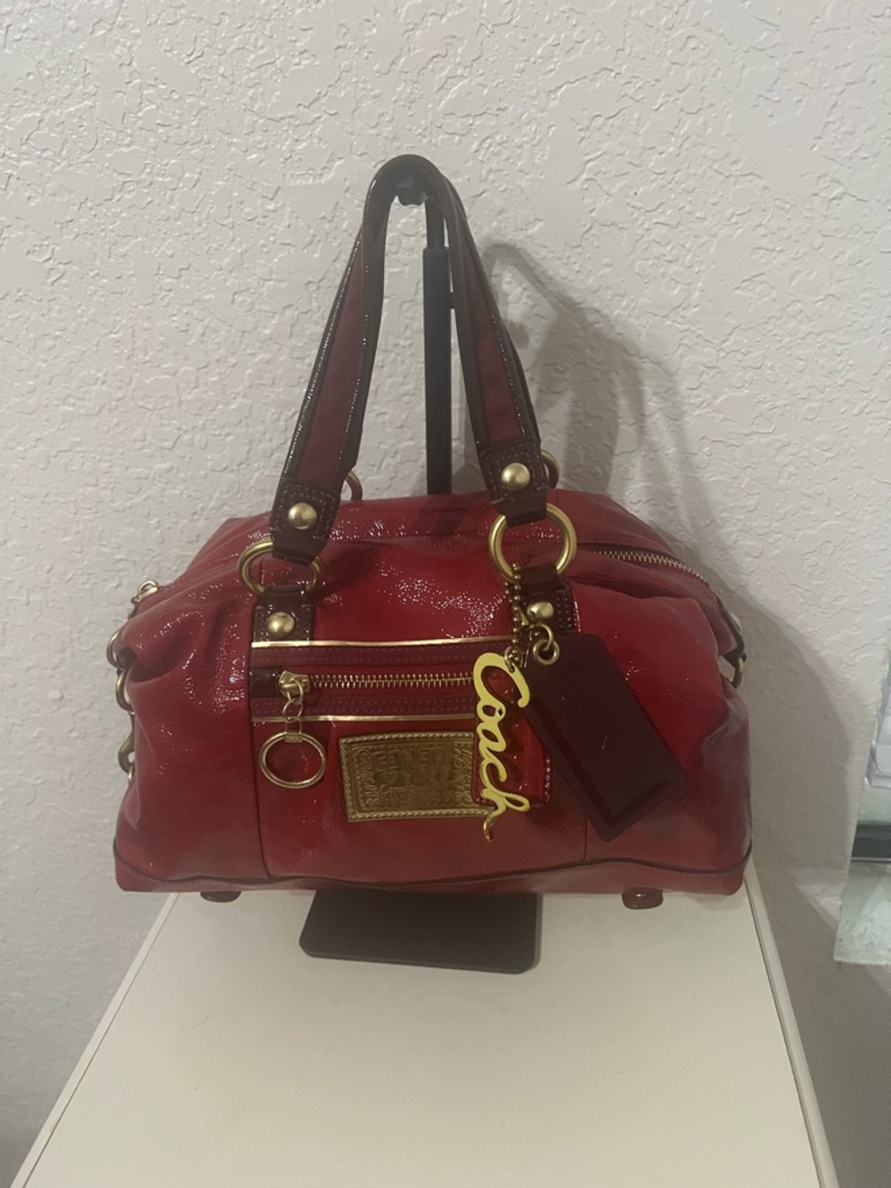 Coach Red Patent Leather Poppy  Satchel with Gold Accents